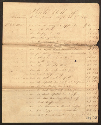 Sale bill for the estate of Alexander McIver by John Park
