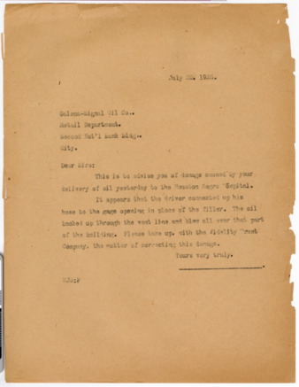 Letter from M. J. Sullivan to Galena-Signal Oil Co., 1926 July 20