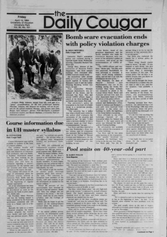 The Daily Cougar. Vol. 50, No. 101, April 13, 1984.