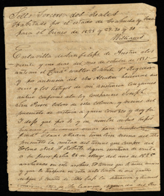 Land deed transcription [in Spanish] to William Mirz [?] and John Dinsmore with a deed from Joseph Sanipur to Isaac Maid[?]