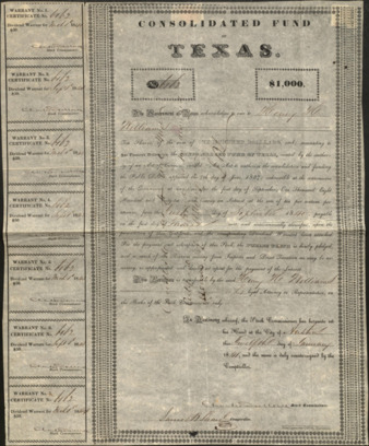Consolidated Fund of Texas Bond to Henry H. Williams