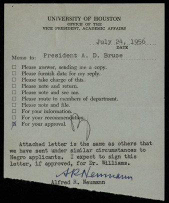Correspondence between Sawyer Bynam III and Clanton W. Williams, requesting information pertaining to admission