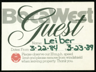 The Fifth International Conference on the Fantastic in the Arts, BocaWest Parking Pass 