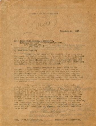 Letters between Mrs. Henry Wade Rogers and the Headquarters Personnel