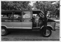 Shasta making her way out of a Metro van
