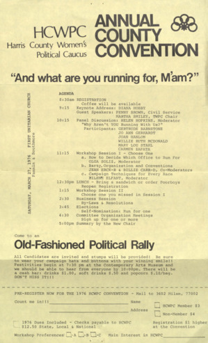 Harris County Women's Political Caucus Convention Mailer, 1976