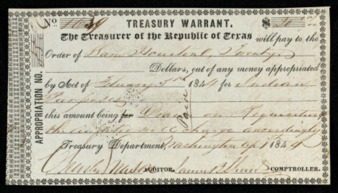 Treasury warrant for Sam Houston