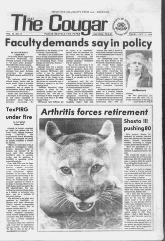 The Daily Cougar, Vol. [43], No. 31, October 21, 1976.