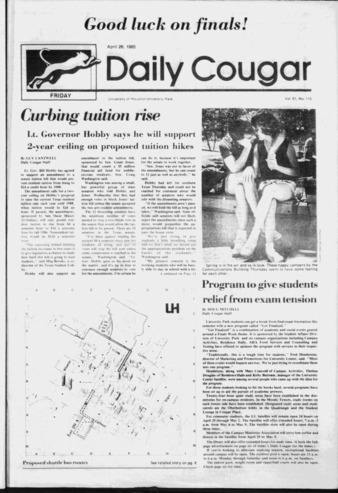 The Daily Cougar. Vol. 51, No. 110, April 26, 1985.