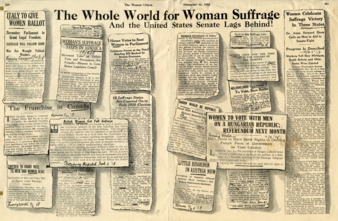 The Whole World For Women Suffrage and the United States Senate lags behind!, The Women Citizen, December 14, 1918