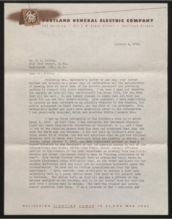 Letter from Fred G. Hodge to Mr. Fulton, William L., Portland, Oregon, 1943 October 4