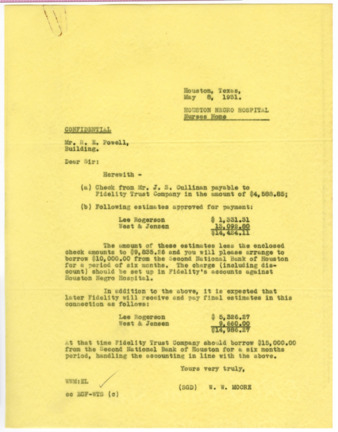 Letter from W. W. Moore to R. E. Powell, 1931 May 8