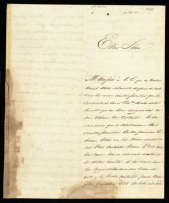 Letter from Stephen F. Austin to Governor Viesca regarding illegal settling of families on his colonies, with response from Viesca