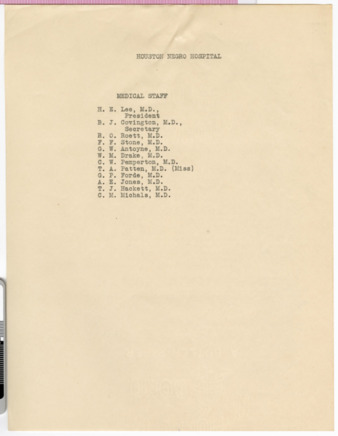 Houston Negro Hospital medical staff