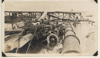 Wreckage of a bridge and car from causeway collapse