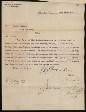 Letter from Samuel H. Brashear to I. Austin Miller, 1899 September 21