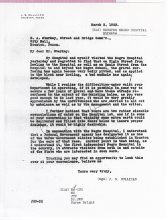 Letter from J. S. Cullinan to S. A. Starkey, 1933 March 2