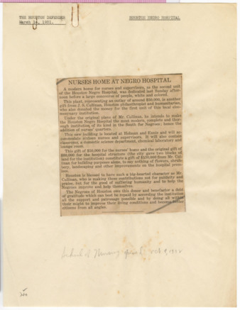 Nurses home at Negro Hospital