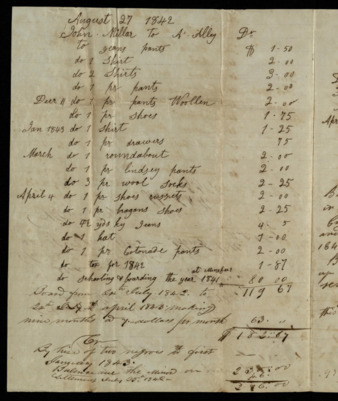 Financial document listing hire of enslaved people including a woman and three children