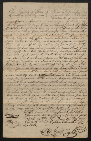 Probate court document regarding the selling of the west half of lot 167 in San Augustine