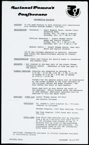 National Women's Conference information bulletin