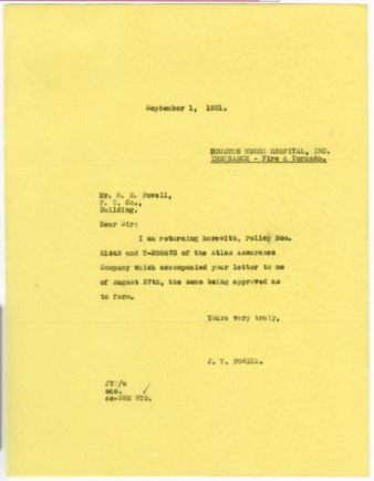Letter from J. Y. Powell to R. E. Powell, 1931 September 1