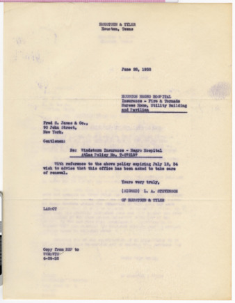 Letter from L. A. Stevenson to Fred S. James and Company, 1932 June 29