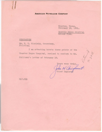 Memorandum from John H. Bringhurst to W. T. Sinclair, 1931 February 18
