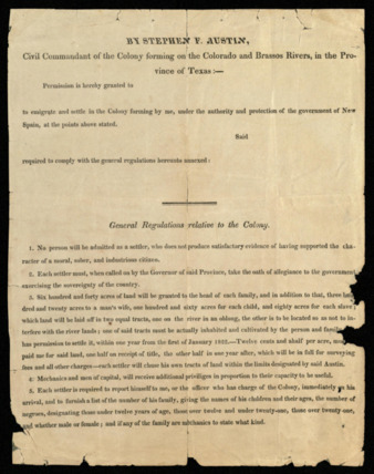 Printed permit by Stephen F. Austin