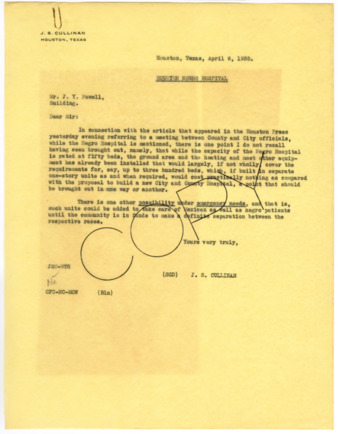Letter from J. S. Cullinan to J. Y. Powell, 1935 April 6