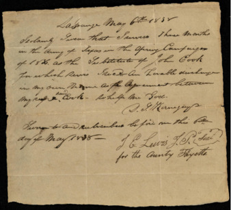 Affidavit swearing that David S. Kornegay served in the Army as a substitute for John Cooke