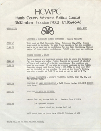 Harris County Women's Political Caucus, June 1975