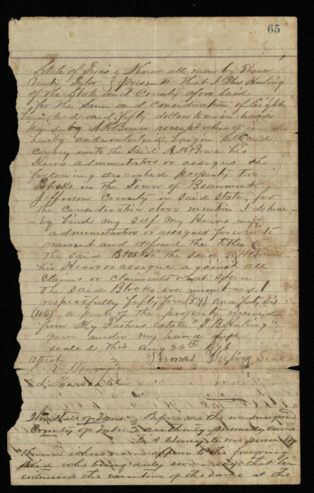 Deed transferring land from Thomas Huling to A. H. Bower