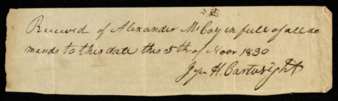 Receipt from Jesse H. Cartwright to Alexander McCoy