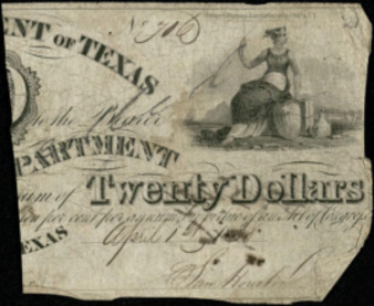 Government of Texas, Right half of monetary bill for $20