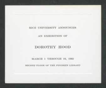 Rice University announces an exhibition of Dorothy Hood