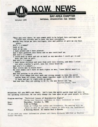 NOW News Bay Area Chapter, October 1986