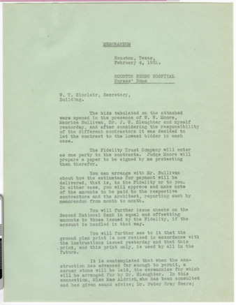 Letter from J. S. Cullinan to W. T. Sinclair, 1931 February 4