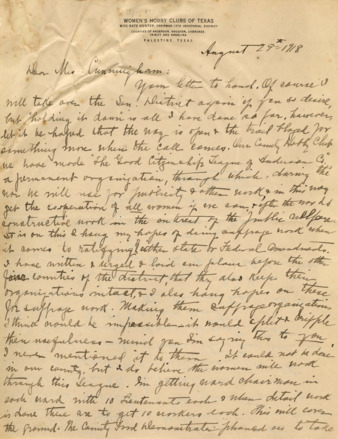 Letter to Mrs. Minnie Fisher Cunningham