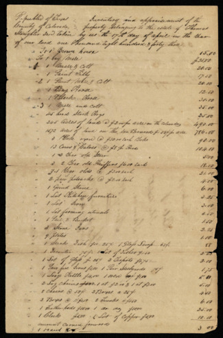 Inventory and appraisement of the property of the estate of Thomas Slaughter by Jasper P. Gilbert