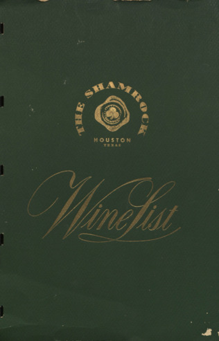 Shamrock Hotel wine list