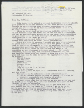 Afro-Americans for Black Liberation (AABL), Mixed materials with notes on policy and a proposed address to faculty from Philip G. Hoffman