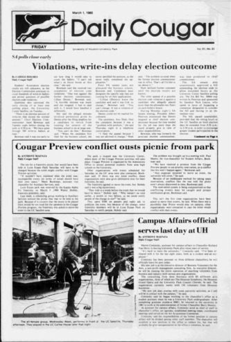 The Daily Cougar. Vol. 51, No. 83, Match 1, 1985.