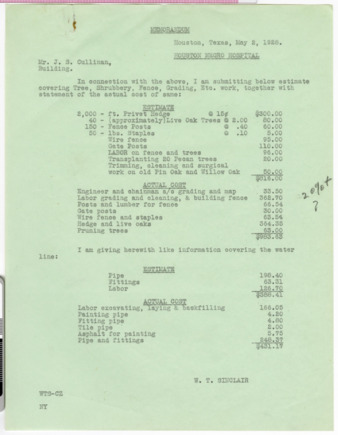 Memorandum from W. T. Sinclair to J. S. Cullinan, 1928 May 2