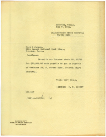 Letter from R. D. Looney to West & Jensen, 1931 May 9