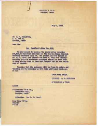 Letter from L. A. Stevenson to Dr. J. W. Slaughter, 1932 July 1