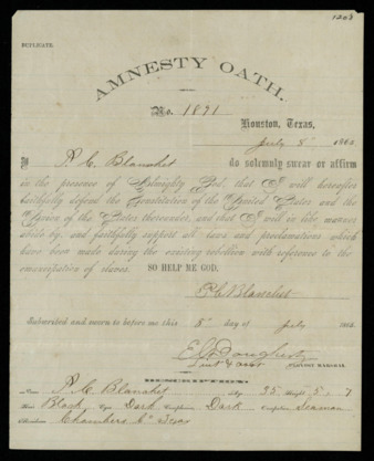 Texas Civil War "Amnesty Oath"