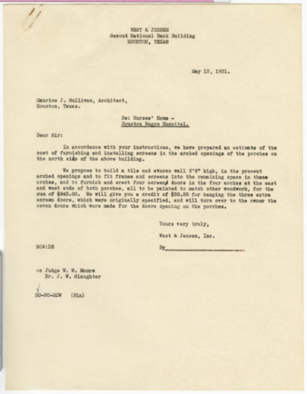 Letter from West & Jensen, Inc. to Maurice J. Sullivan, 1931 May 13