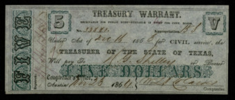 Treasury Warrant for $5 to W. G. Shelley for civil service