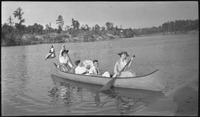 Group paddling in canoe